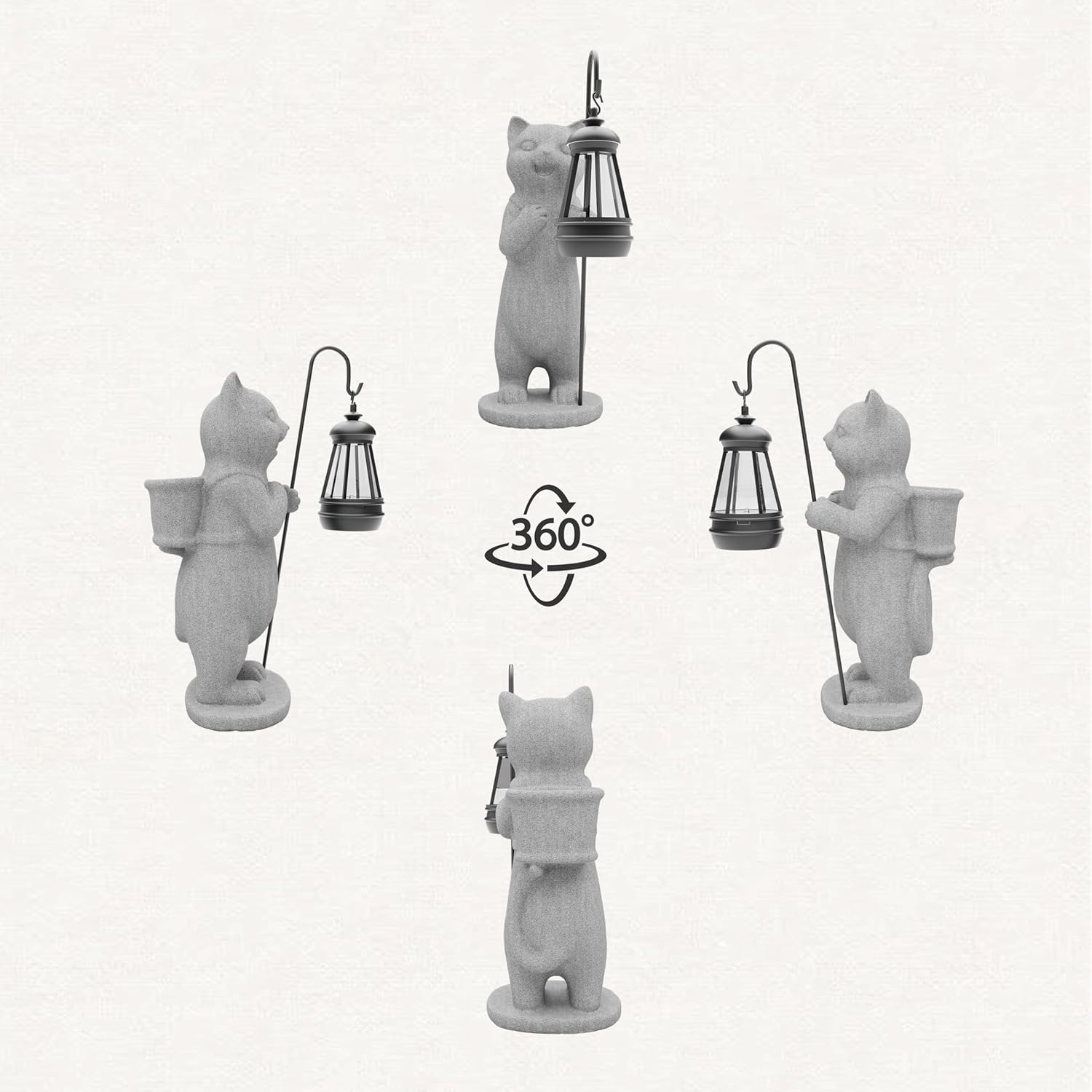 Garden Decoration, Figurine, Lawn Statue, Sculpture Ornament, Animal Figurine - Cat Resin Statue with Lantern (Basket)