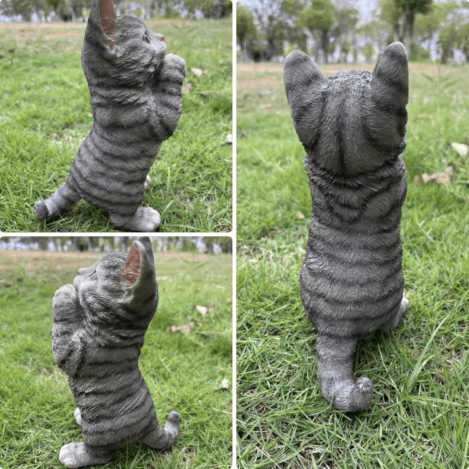 Coolboy Cute Prayer Gray Cat Figurine Art, Outdoor Garden Decoration, Resin Cat Sculpture for Lovers
