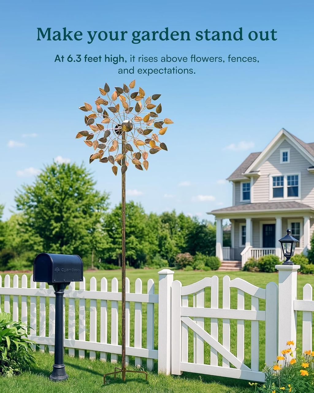 Yard Garden Wind Spinners - Large Wind Spinners Outdoor Metal, Kinetic Lawn Patio Wind Sculptures Windmill Decor (Copper Leaves, W23 x H84)