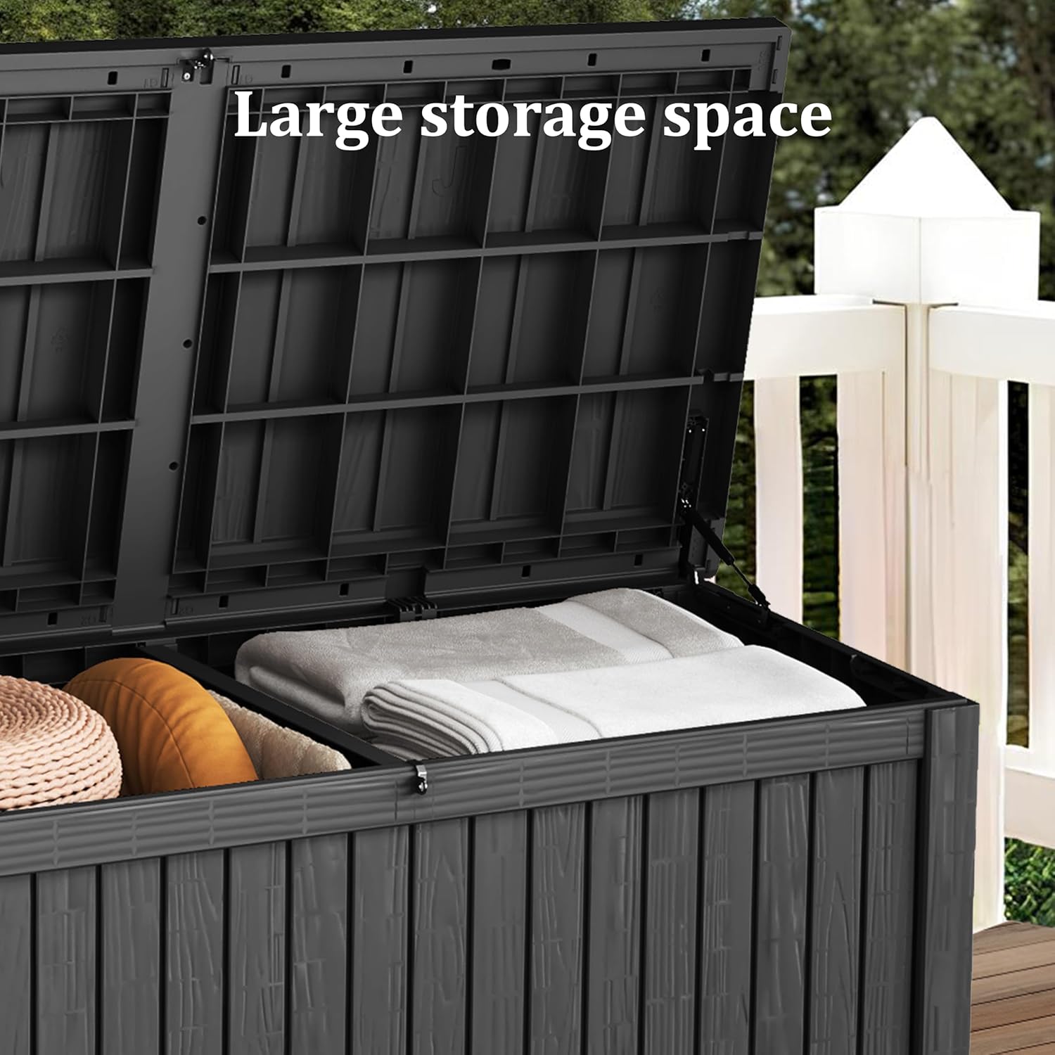 200 Gallon Black Resin Deck Box - Lockable, Waterproof & UV-Resistant Outdoor Storage for Patio Furniture, Garden Tools, Pool Floats - Heavy-Duty Utility Container for Decks