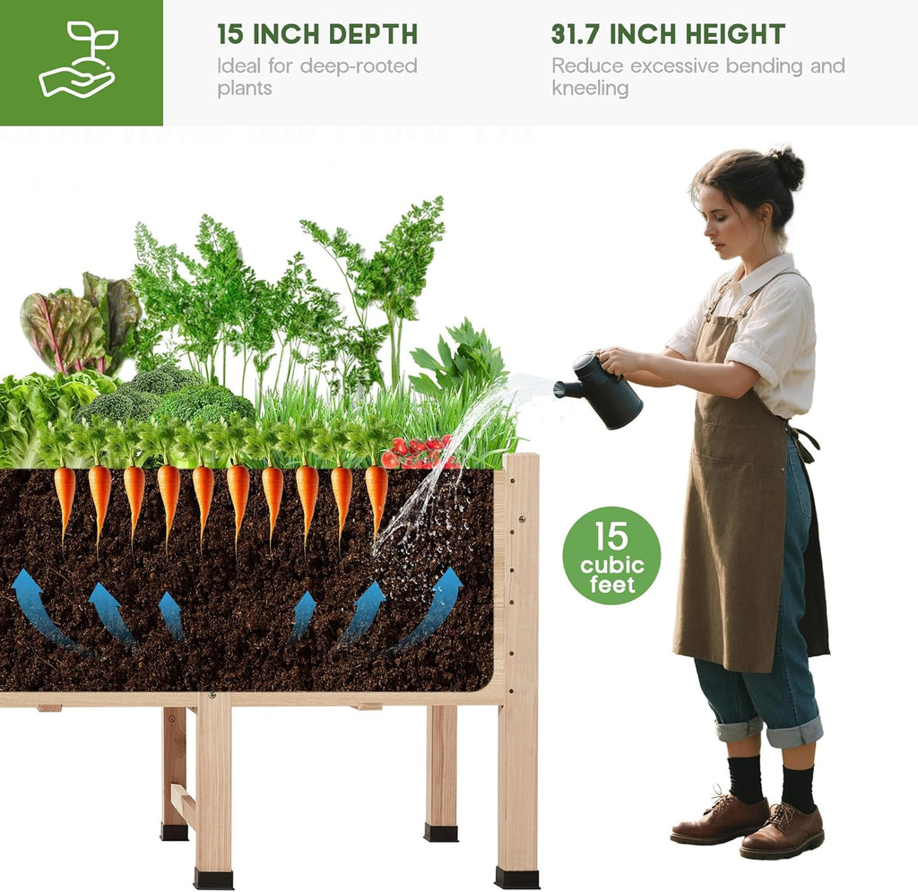 SPECRAFT 8x2 Ft Raised Garden Bed, Featuring Legs, Drainage Holes, Ideal for Vegetables, Flowers, Elevated Wood Planter Box for Balcony, Patio, and Backyard, Easy Assembly