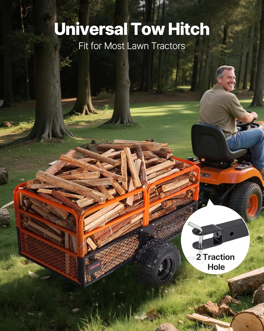 VEVOR 28 Cu.Ft 1800Lbs Steel ATV UTV Trailer Tow Behind Dump Cart, Heavy Duty Pull Behind Utility Dump Trailer for Lawn Mower Trailer Tractor Garden Yard with Removable Rear Panel