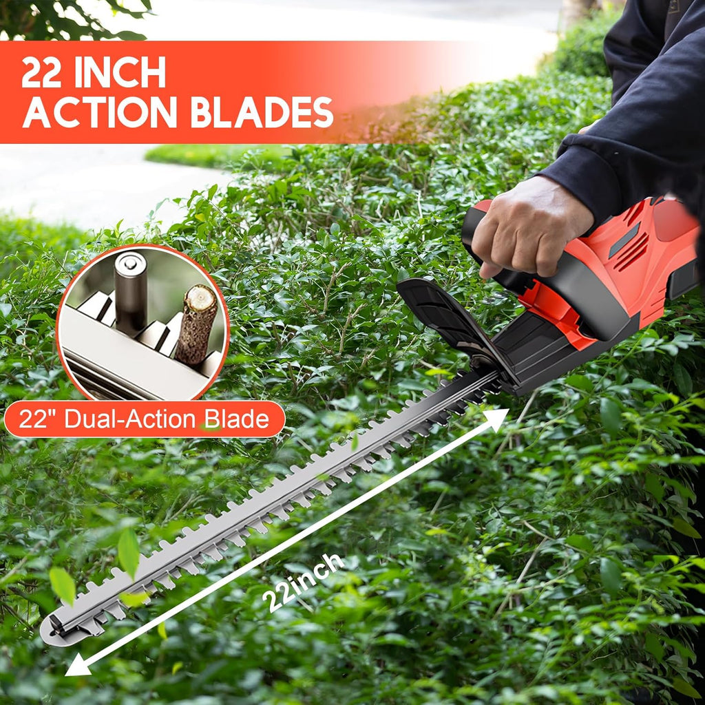 ALSO GO 22’’ Cordless Hedge Trimmer, 21V Electric Shrub Trimmer, Bush Trimmer Cordless with 2 PCS 3.0Ah Rechargeable Battery and Charger, Electric Handheld Bush Clipper for Garden, Lawn