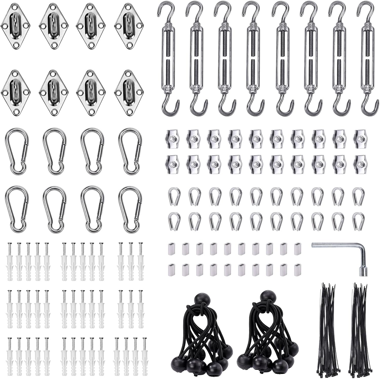 Shade Sail Hardware Kit 6 inch turnbuckles for Triangle Rectangle Sun Shade Sail Outdoor Installation turnbuckles for Cables Wire for Outdoor,Garden,Kitchen,Craft,235PCS