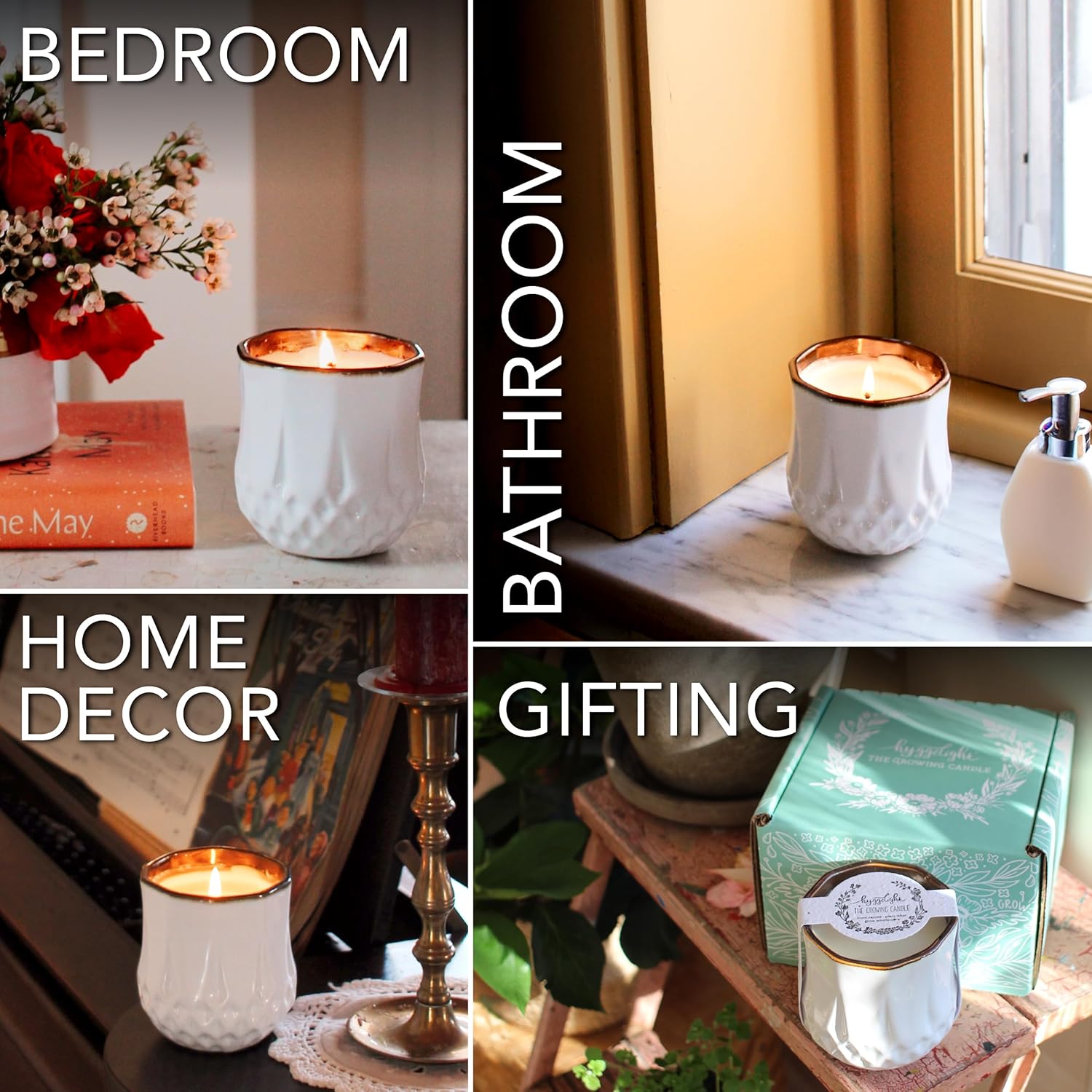 The Growing Candle, Mint & Eucalyptus Scented, 9oz Ceramic Pot, Aromatherapy Candles, 100% Soy, Astrid