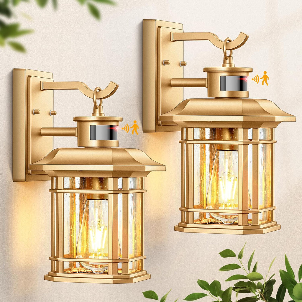 VIANIS Motion Sensor Exterior Lights for House, 2 Pack Dusk to Dawn Outdoor Lighting, Gold Outdoor Sconce Lantern, Waterproof, Weather Resistant Porch Lights Outside for House, Garage, Front Door