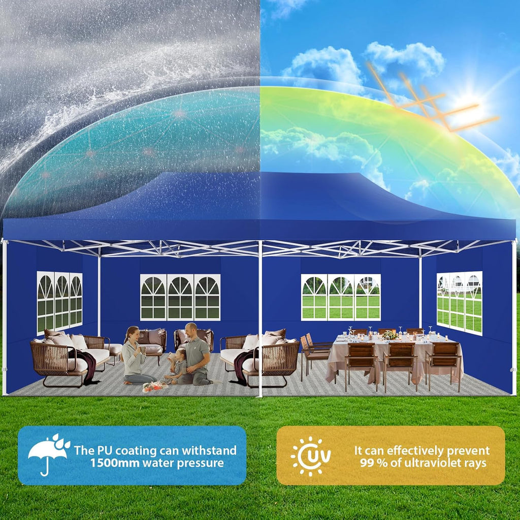 COBIZI 13x26 Pop up Heavy Duty Canopy Tent with 6 Sidewalls, Upgrade Comercial Large Space Stability, 550D Oxford Fabric Waterproof PU-Coated, Outdoor Tents for Party, Market, Wedding, Patio