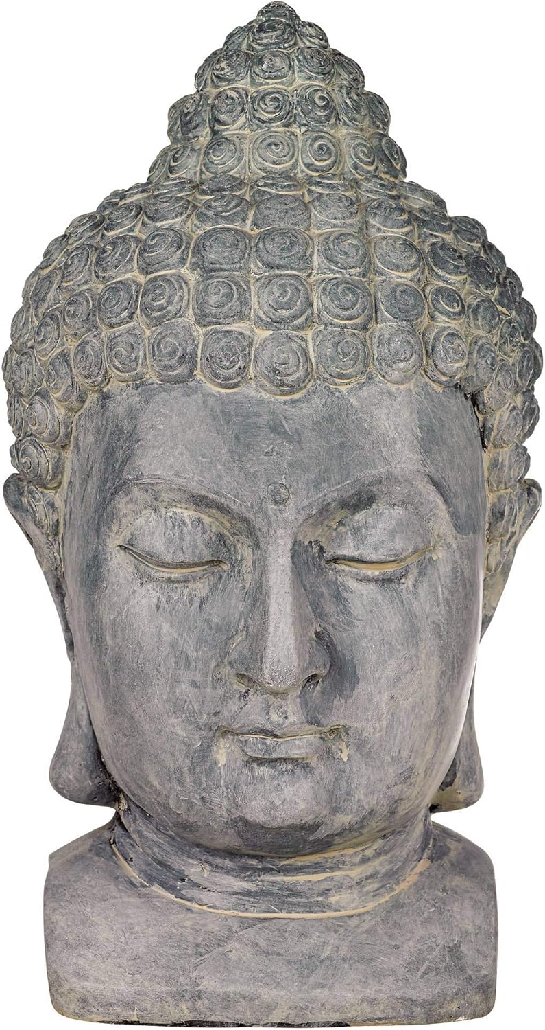 John Timberland Meditating Buddha Head Statue Sculpture Zen Asian Japanese Garden Decor Outdoor Front Porch Patio Yard Outside Home Balcony Gray Weathered Faux Stone Finish Resin 18 1/2" Tall