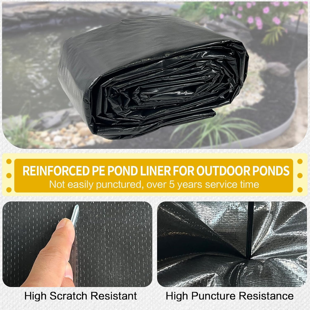 yeezoo 30X40FT Reinforced Large PE Pond Liner, KOI Pond Liners for Outdoor Ponds, Enhanced 5-Layer Structure Pond Liner for Fish, Duck, Garden Raised Bed and Waterscape Pond(0.82oz/sq ft Thickness)