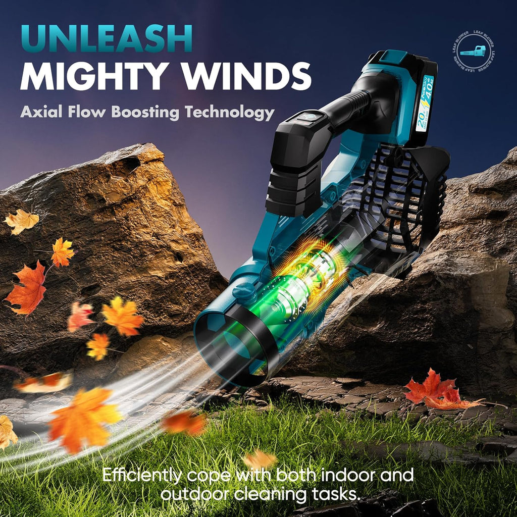 Leaf Blower Cordless - 2025 Update 150000RPM & 3 Speed Levels Electric Leaf Blower with 2 x 4.0Ah Battery and Charger, Extension Tube Blower for Lawn Care, Yard, Garage, Blowing Leaves, Dust or Snow