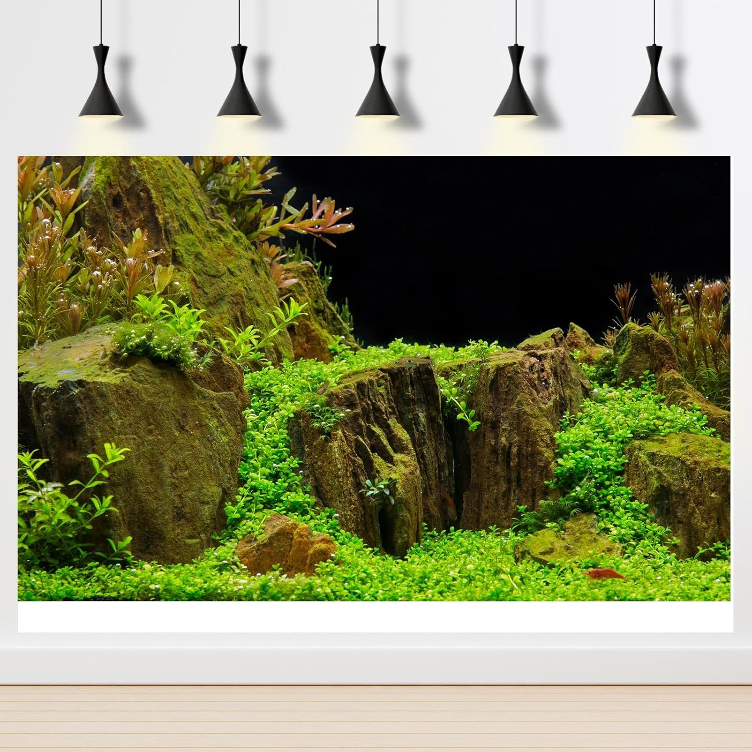 Aquarium Background Exquisite Underwater Grass with Moss Aquarium Backdrop Mysterious Stone Aquarium Background Durable Vivid and Fresh Leaves Background Tank Backdrop Decor Vinyl 72x16in