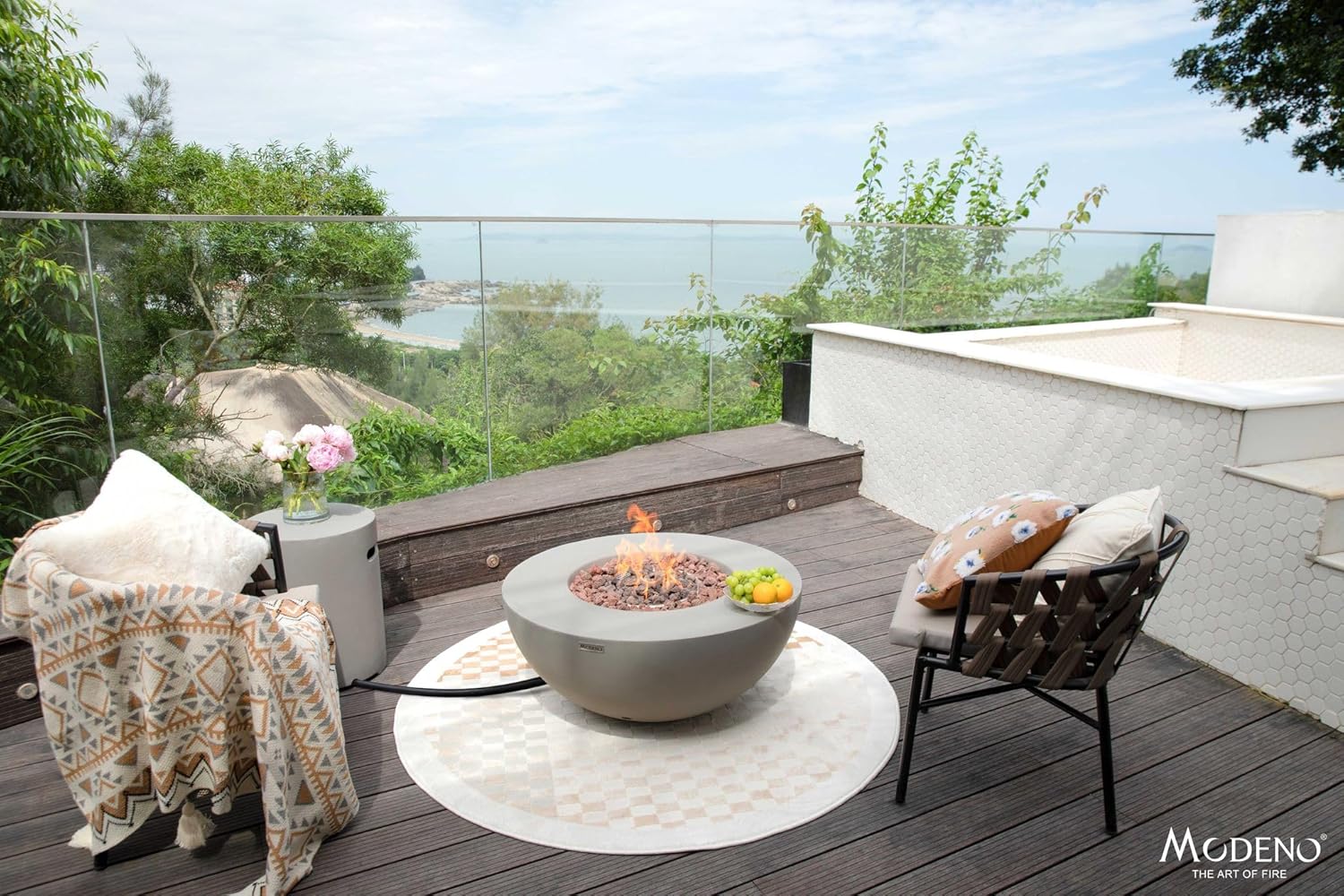 AMS Fireplace | Modeno | Roca | Firepit Table | Cover and Lava Rocks Included | (Fuel: Natural Gas - Light Gray)