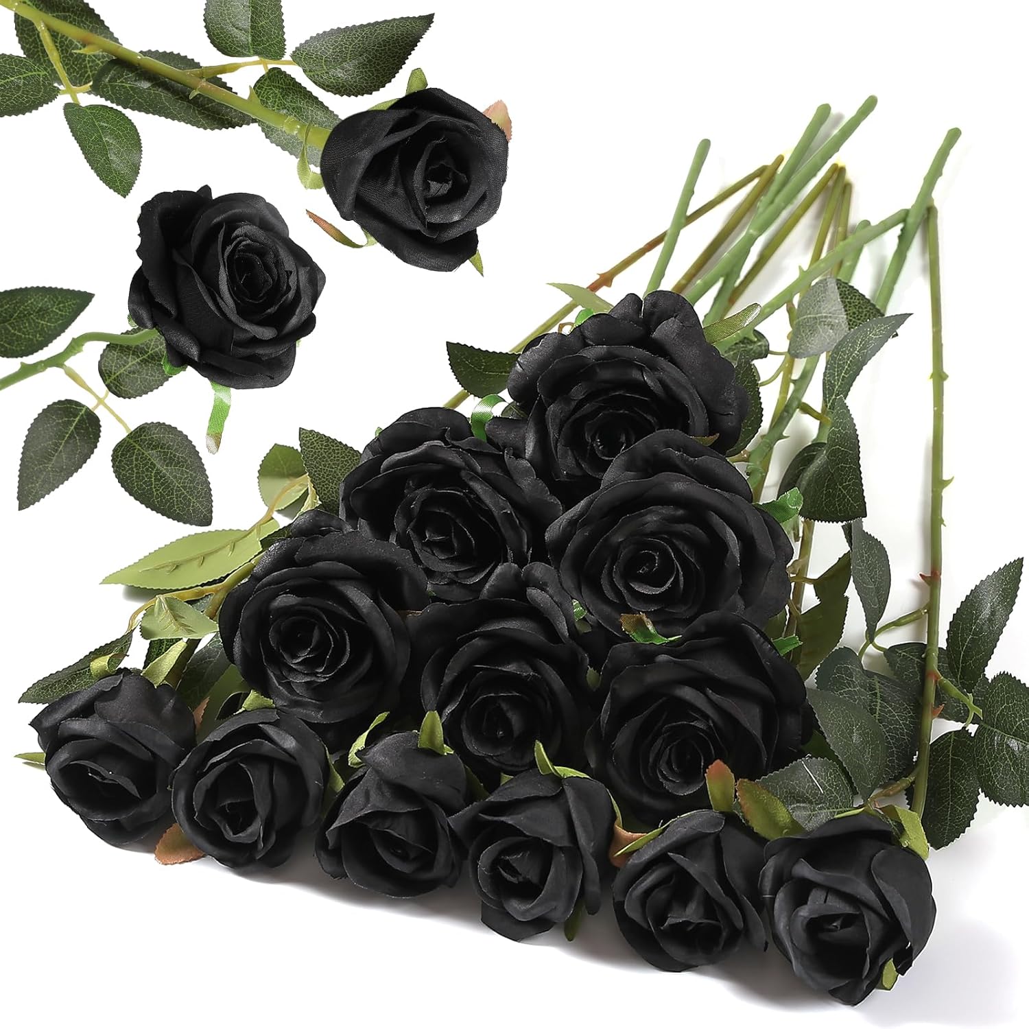 Hawesome 12PCS Artificial Silk Flowers Realistic Roses Bouquet Long Stem for Home Wedding Decoration Party (Black-1)