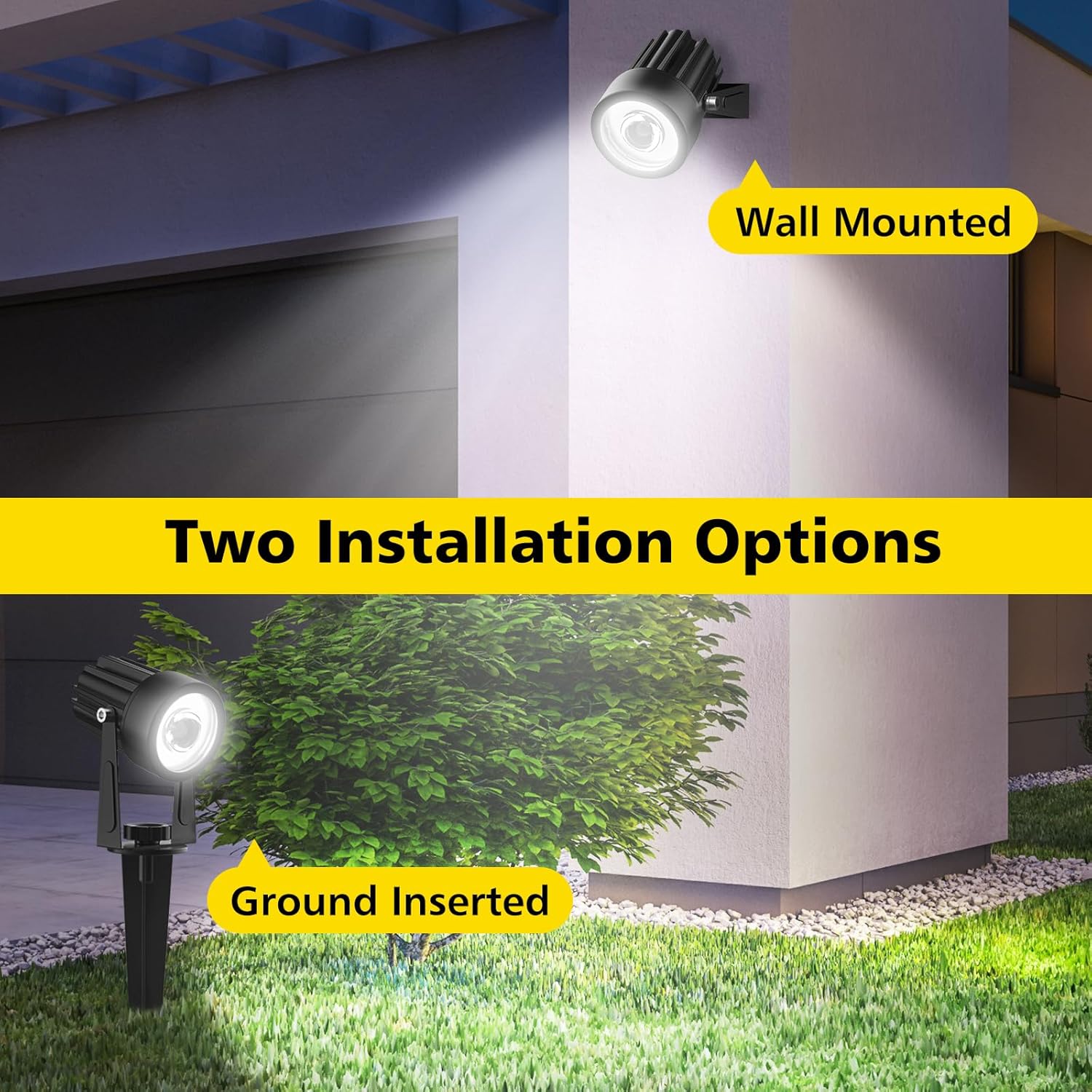 T-SUN 2W Solar Spotlights, LED Solar Powered Landscape Lights Outdoor Waterproof Solar Security Wall Lights Auto ON/Off Dual Head Light for Garden Yard Patio(Cold White)