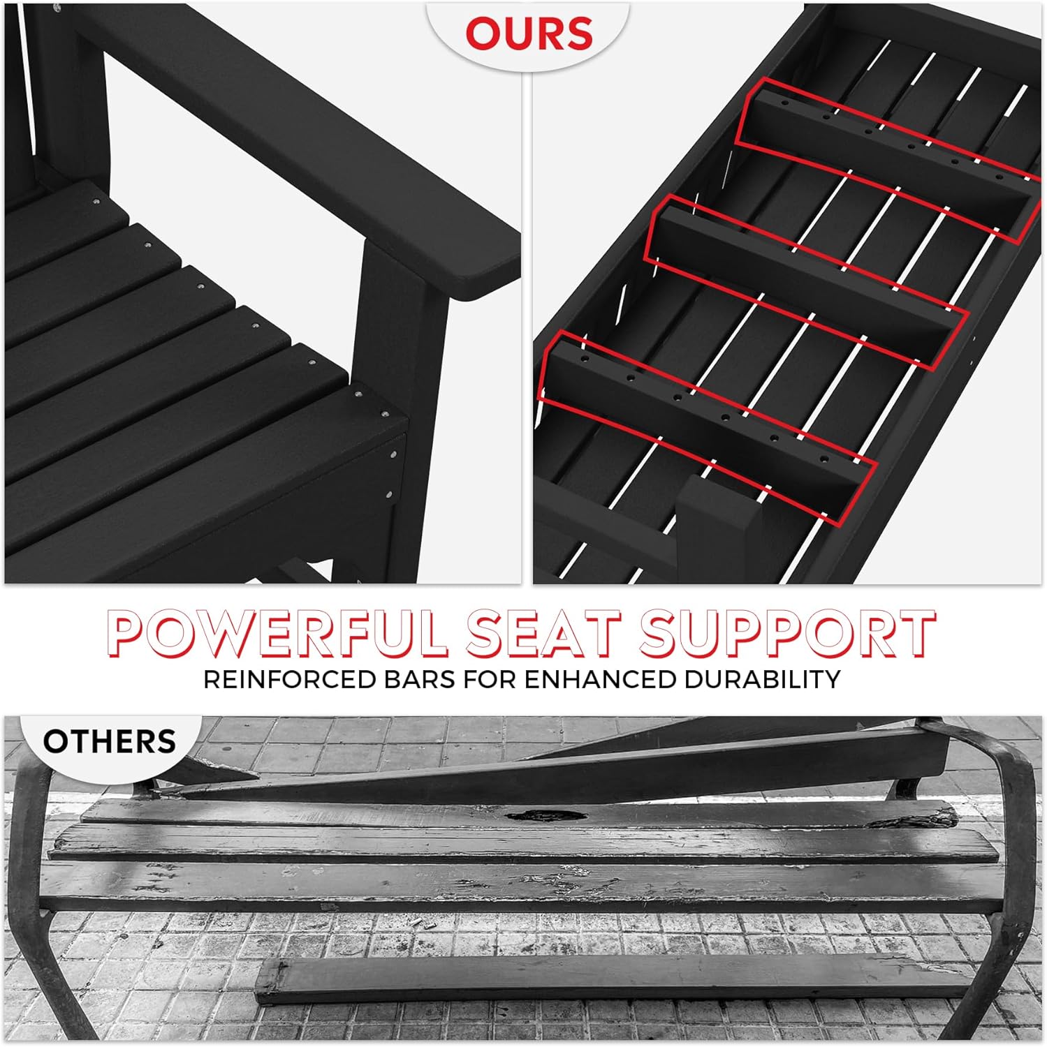 Garden Bench, Farmhouse Park Front Porch for Entryway Bench Outdoor Seating Low Bench Patio Bench Outside/Indoor, Black