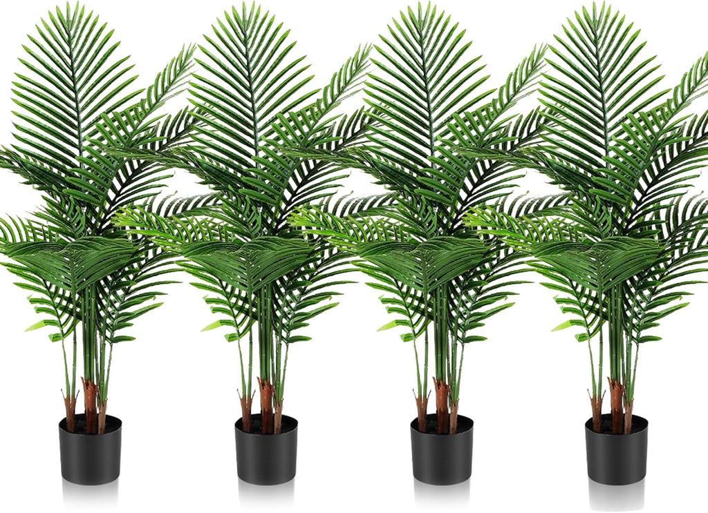 Jexine 4 Pack Artificial Palm Trees 3Ft, Fake Plants Fake Trees Artificial Areca Palm Plants for Outdoor Indoor Faux Tree in Pot for Pool Home Decor Office Housewarming Gift Modern Decoration
