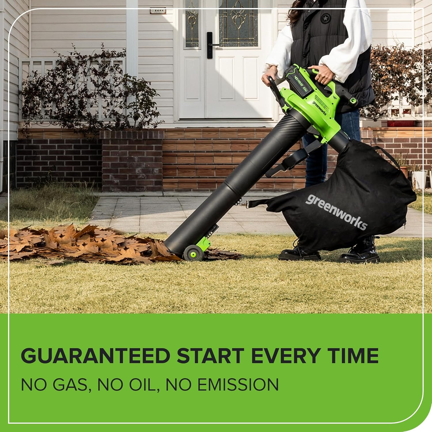 Greenworks 40V (230 MPH / 505 CFM) Cordless Brushless Leaf Blower/Vacuum with Bag, High Power, Lightweight & Quiet for Yard Debris Cleanup, Battery and Charger not included