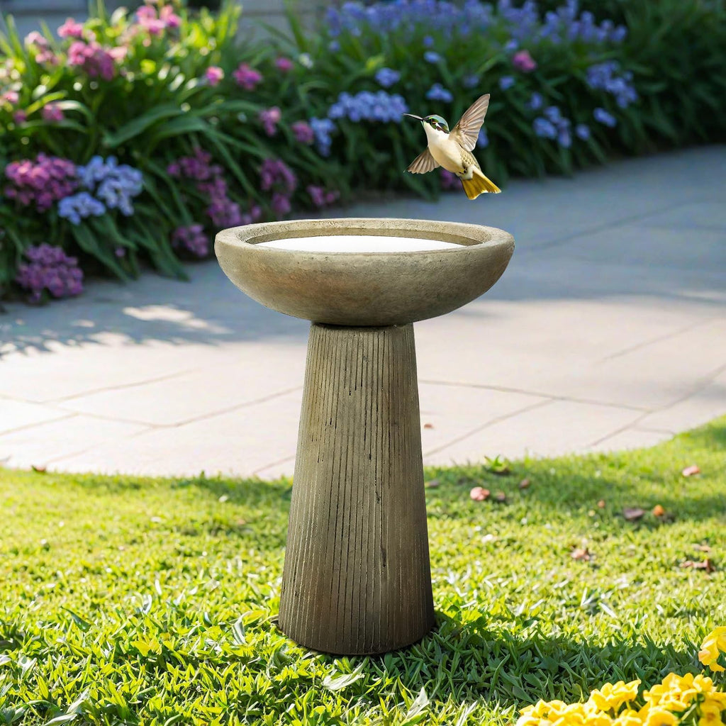 SunJet 24.4inches Tall Fiber-Reinforced Concrete Bird Bath - Modern Minimalist Style Outdoor Birdbaths & Feeder Combo for Outdoors Patio Garden Yard Lawn Decor