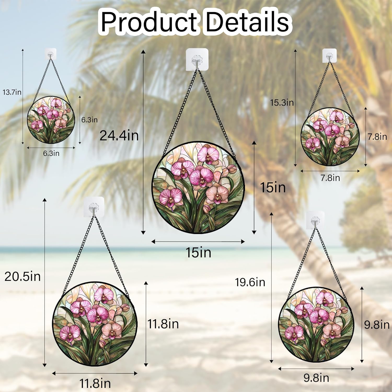 Stained Glass Window Hanging - Pink Phalaenopsis Orchid Green Leaves Sun Catcher for Door Home Decor Flower Suncatcher Christmas Mother's Day Birthday Gifts for Women Men Mom Nana 15 in