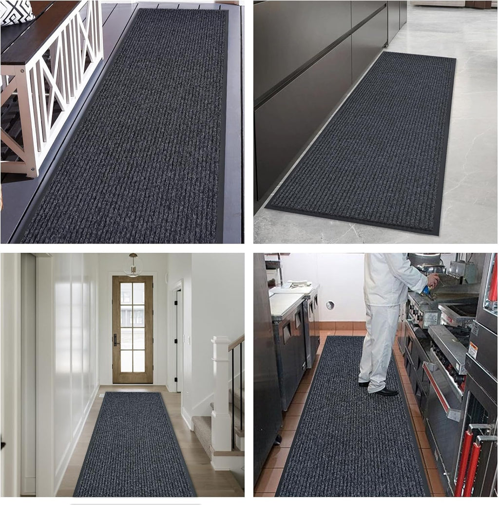 fani Heavy Duty Large Outdoor Indoor Entrance Black Doormat Waterproof Low Profile Entrance Rug Front Door Mat Patio Anti-Skid Rubber Back, 35x72 inch (Gray)