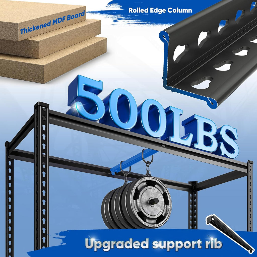 84" H Garage Shelving, 6 Tier Storage Shelves Load 3000 lbs, Adjustable Garage Shelves, Metal Shelving Unit for Warehouse, Basement, Pantry, 40" Wx 16" D x 84" H, Black