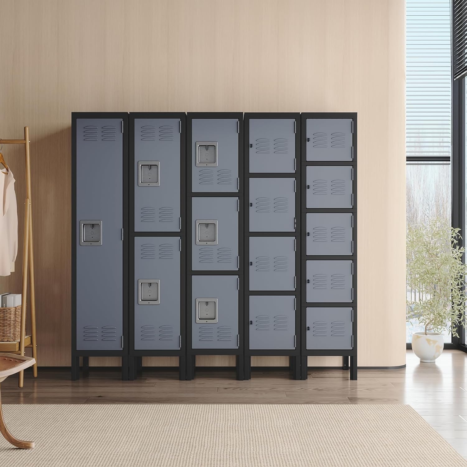 Metal Locker for Home, Dressing Room, Gym, 65.98" Steel Storage Lockers for Employees, Lockable Locker Cabinet with 1 Door (Grey Black)