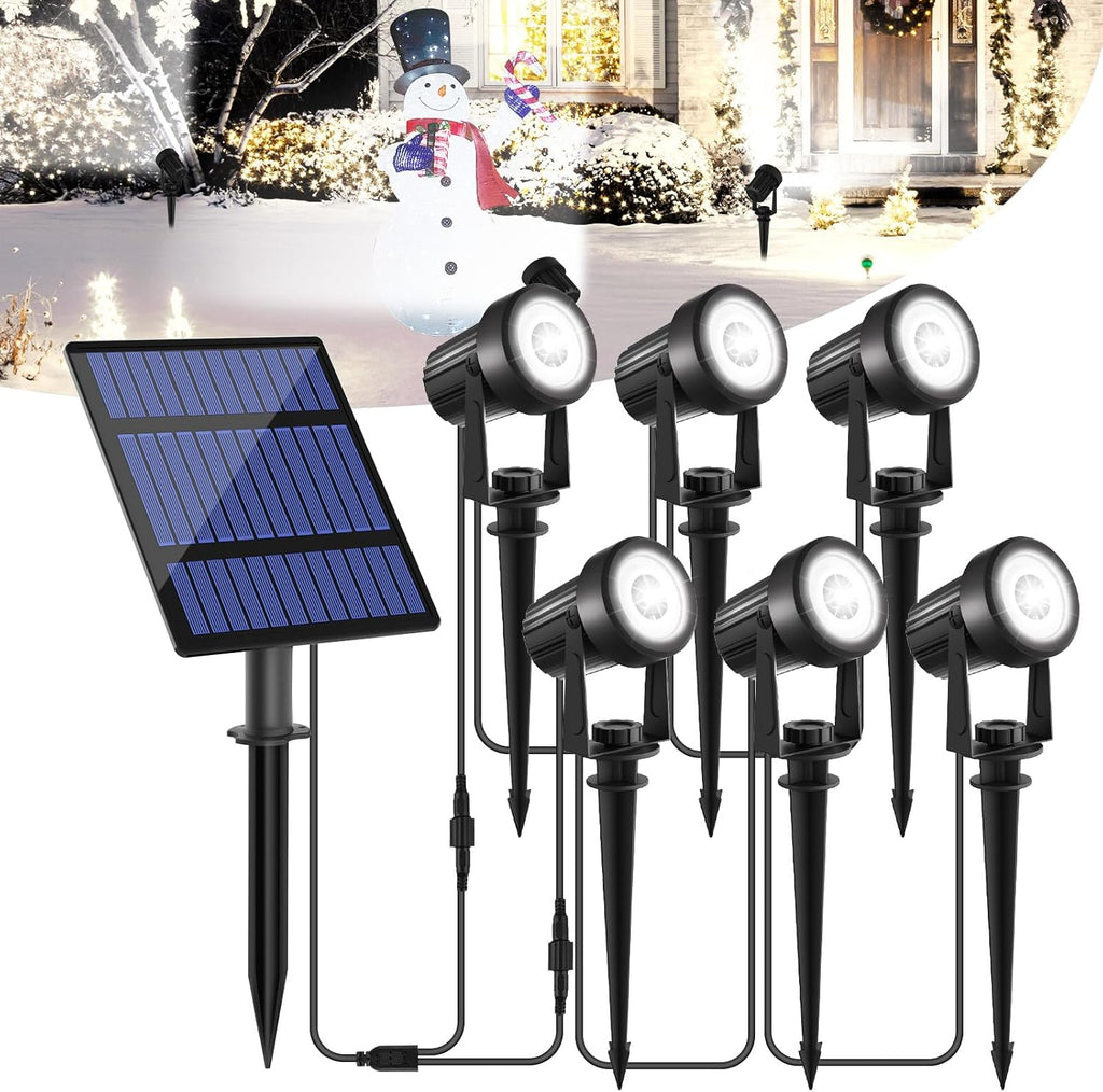 T-SUNUS Halloween Solar Garden Spotlight Outdoor 6-in-1 White Landscape Spot Lights IP65 Waterproof Separated Panel Dusk to Dawn 6000K Spotlights for Christmas Tree Yard Driveway Pathway Porch Walkway