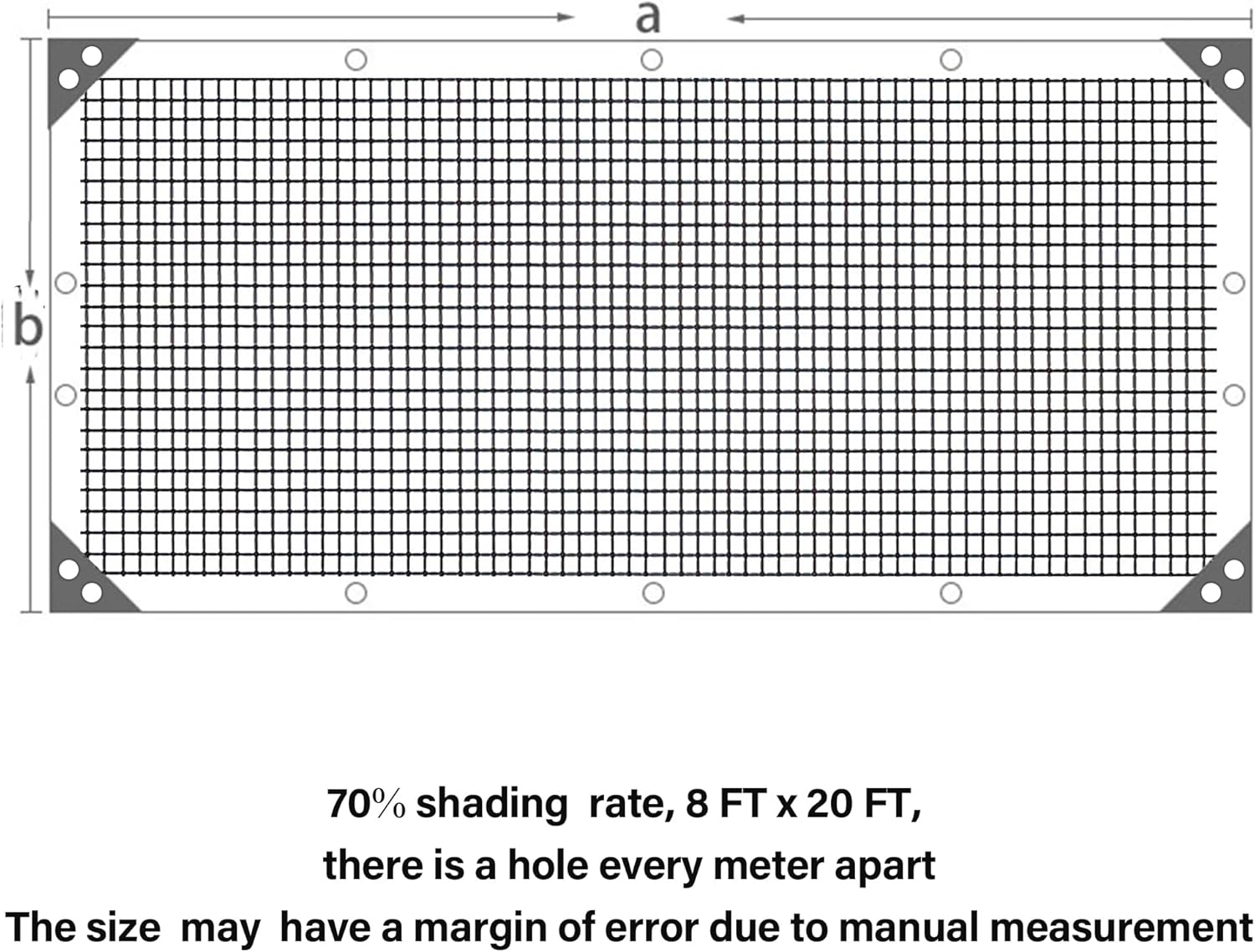 winemana Black Shade Cloth 70%, 8x20 FT Mesh Tarp - Garden Shade for Greenhouse, Patio, Vegetables, Plants Cover and Chicken Coops, Sun Shade Net for Outdoor Protection with Reinforced Grommets