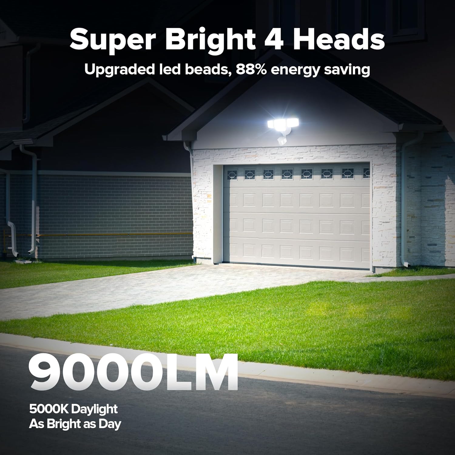 LUTEC 80W 9000LM LED Security Lights Motion Sensor Outdoor Lights, 4 Head LED Flood Light Outdoor 5000K Daylight, IP65 Waterproof, Motion Detected Light for Outside, Garage, Yard - 2 Pack (White)