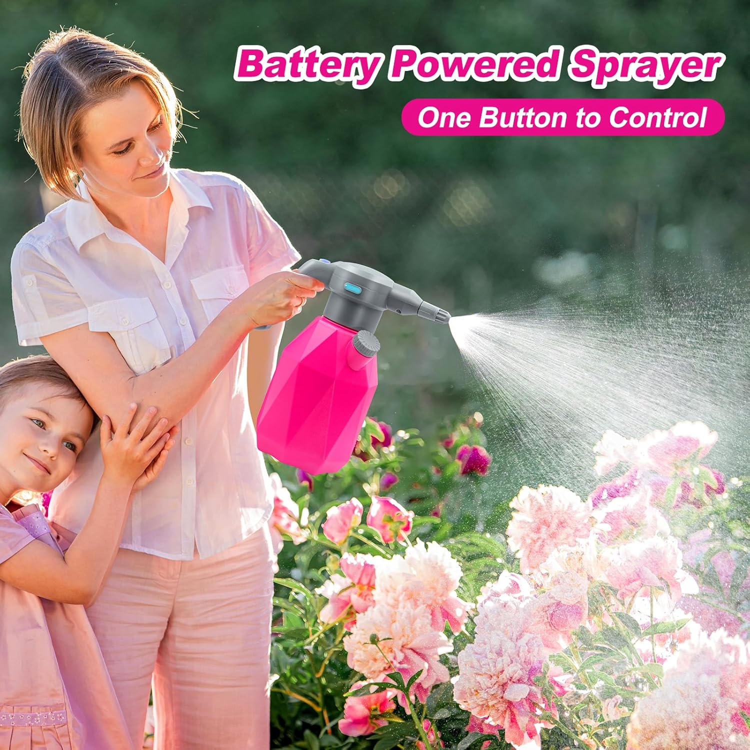 0.5 Gallon Electric Spray Bottle Plant Mister for Indoor/Outdoor Plants, 2L Automatic Watering Can Rechargeable Battery Powered Sprayer with Adjustable Spout for Garden, Fertilizing, Cleaning