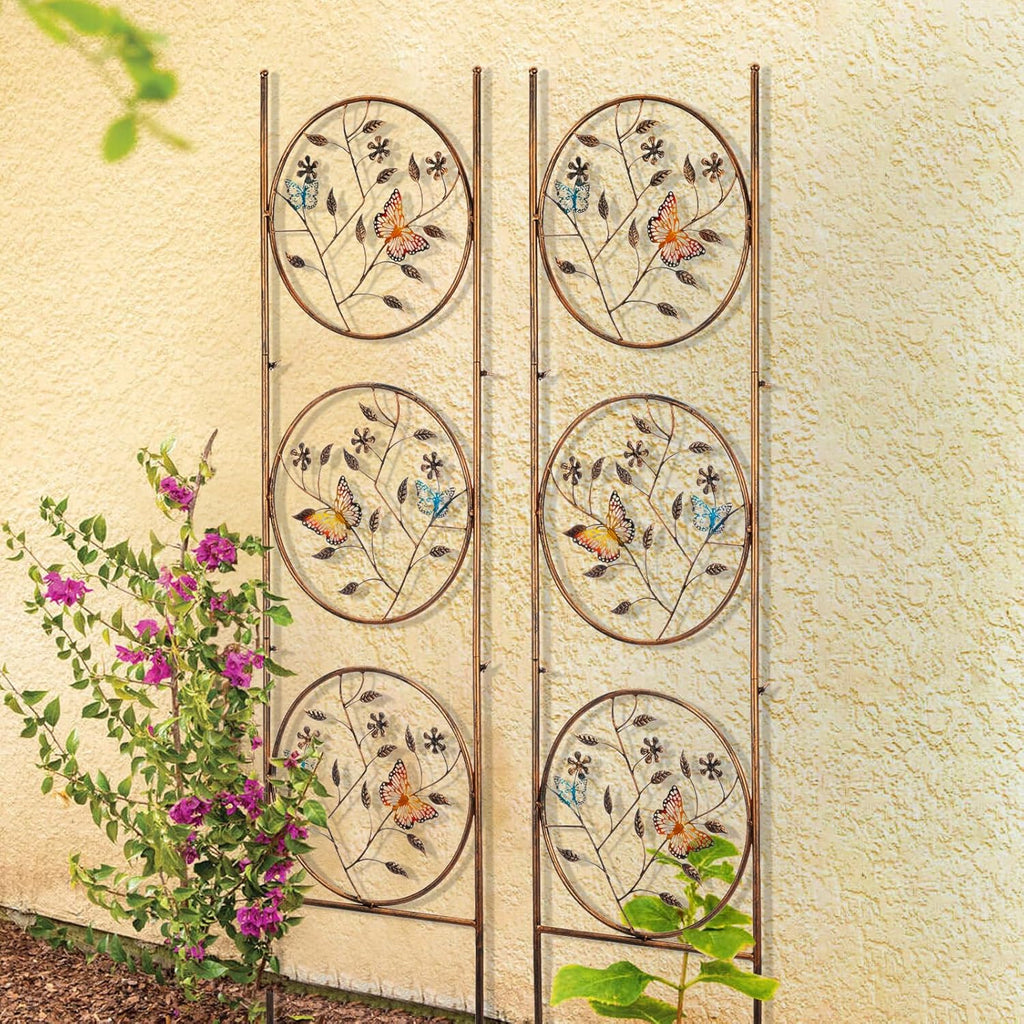 Set of 2 Butterfly Metal Garden Trellis for Climbing Plants, Decorative Vegetables Flowers Vine Trellis for Outdoor Patio 55'' H x 12.4'' W