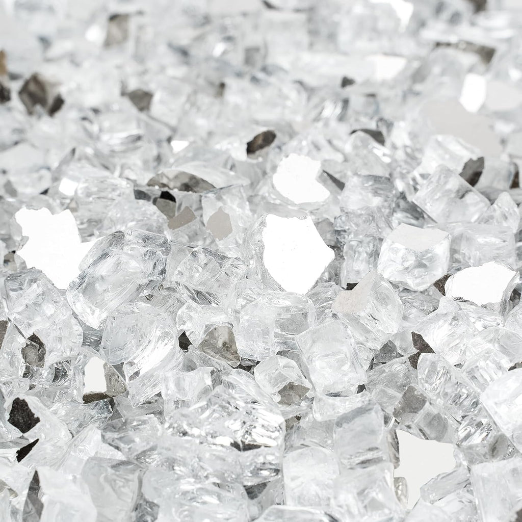 Mr. Fireglass 10 Pounds Fire Glass - 1/4 Inch High Luster Reflective Tempered Glass Rocks for Fireplace Fire Pit Table and Landscaping, Platinum