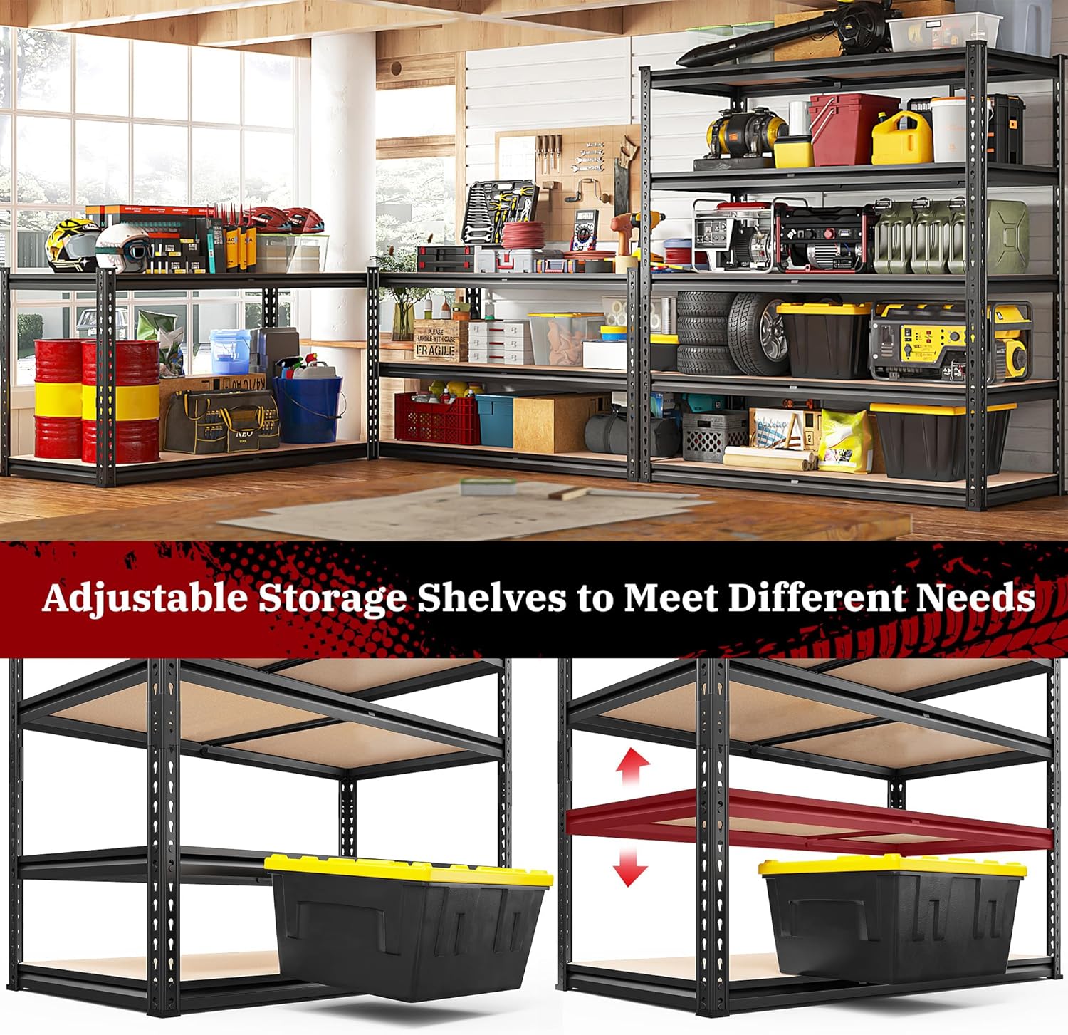 REIBII 2500LBS Garage Shelving 72''H Storage Shelves 40" W Metal Shelving 5 Tier Metal Shelves Adjustable Pantry Shelf for Closet Pantry Basement Kitchen Warehouse 72" H x 40" W x 20" D