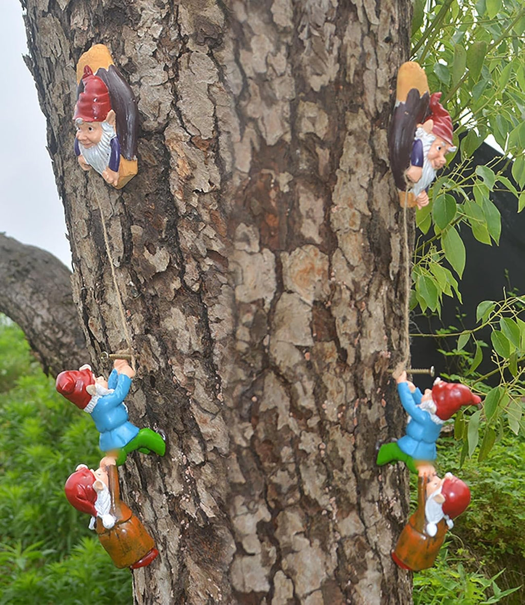 Climbing Rope Gnomes Garden Statue,Gnom Statue Resin Garden Gnome Tree Hugger Outdoor Decor Accessories,Miniature Figurines Micro Garden Gnome Landscape Figurine for Lawn Balcony Patio
