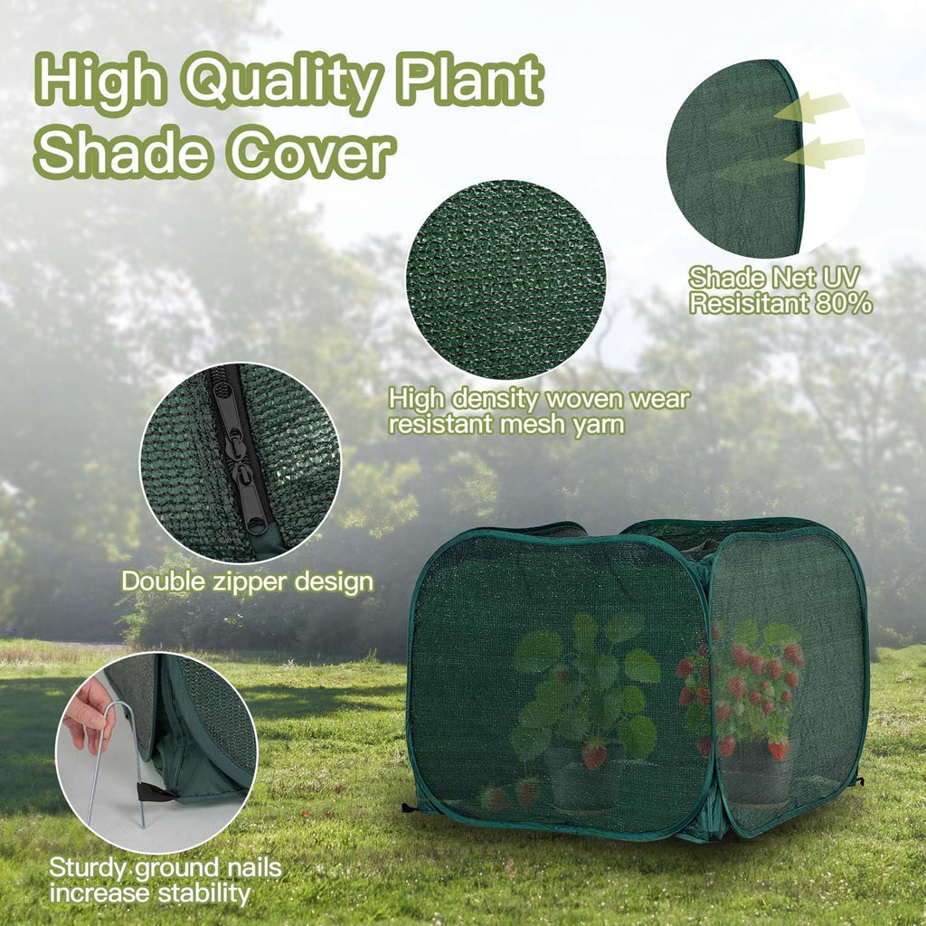 Porayhut Pop up Sunshade Cloth,Pack of 1,Easy Open Crop Shade Net UV Resisitant Plant 80% Sunblock Net for Plant Mini Flower Pot with Stakes