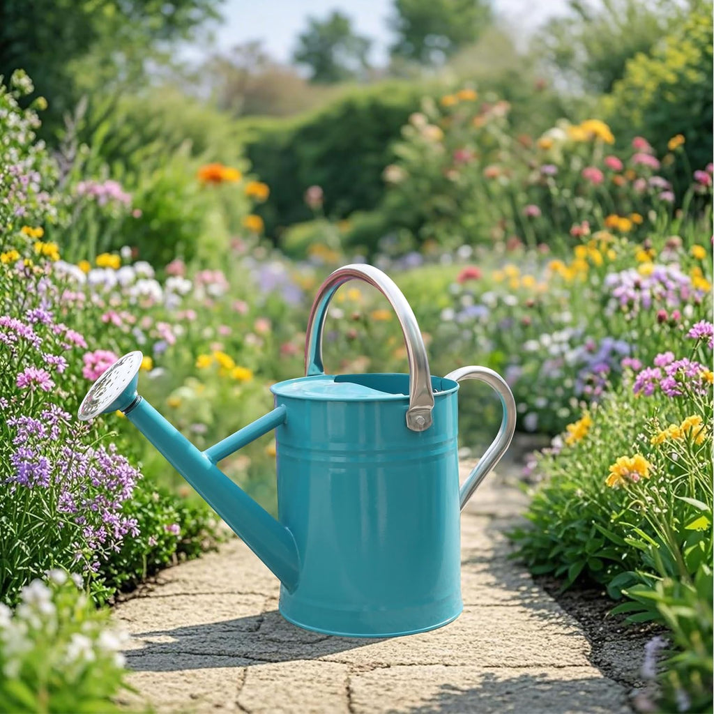 Metal Watering Can for Outdoor and Indoor Plants, Watering Can Decor, 1 Gallon (Leaf Green)