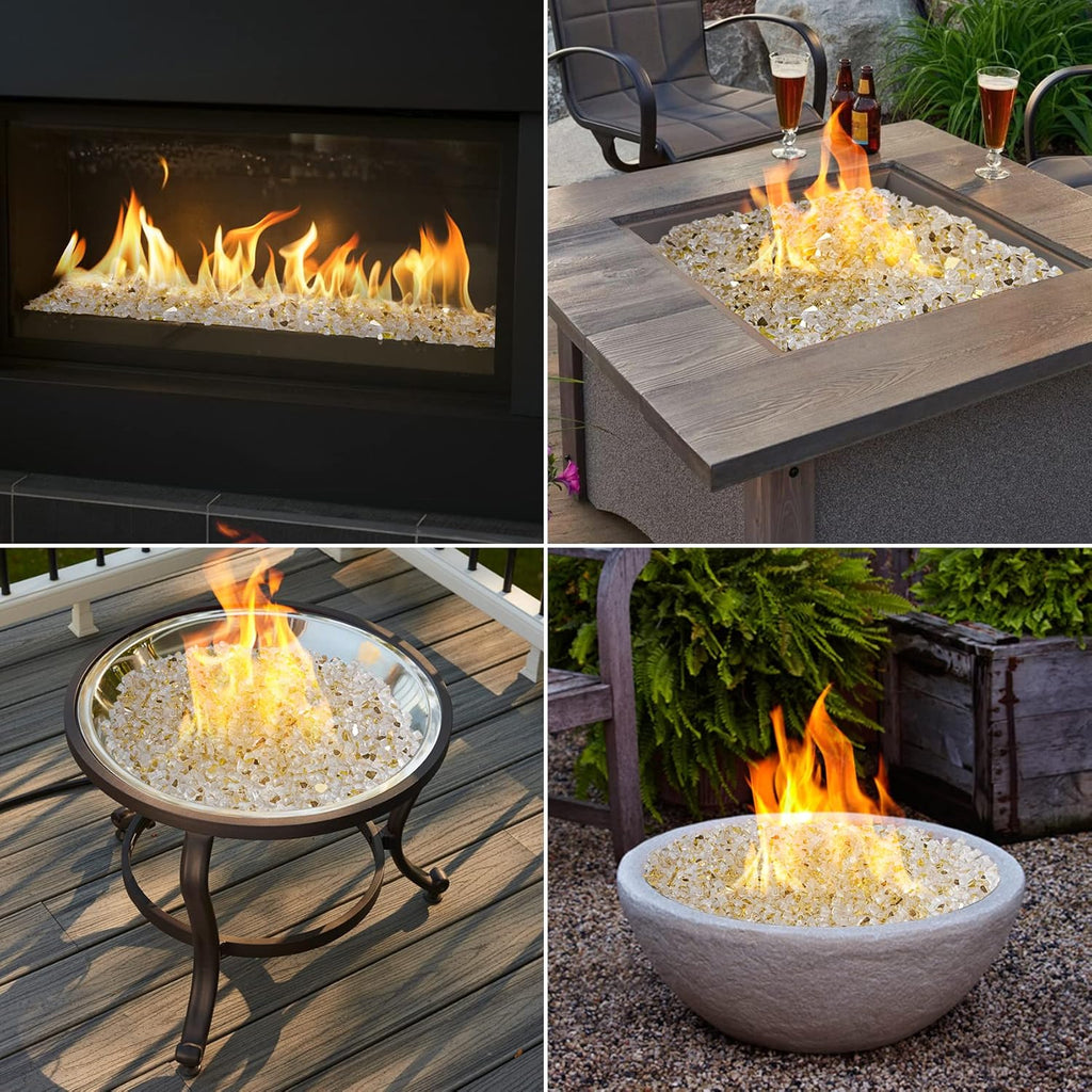Mr. Fireglass 10 Pounds Fire Glass - 1/2 Inch High Luster Reflective Tempered Glass Rocks for Fireplace Fire Pit Table and Landscaping, Gold