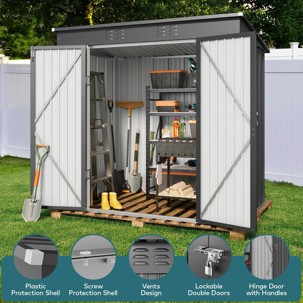 Gizoon 6' x 4' Outdoor Storage Shed with Double Lockable Doors, Anti-Corrosion Metal Garden Shed, Waterproof Shed Outdoor Storage Clearance for Backyard Patio Lawn-Dark Gray
