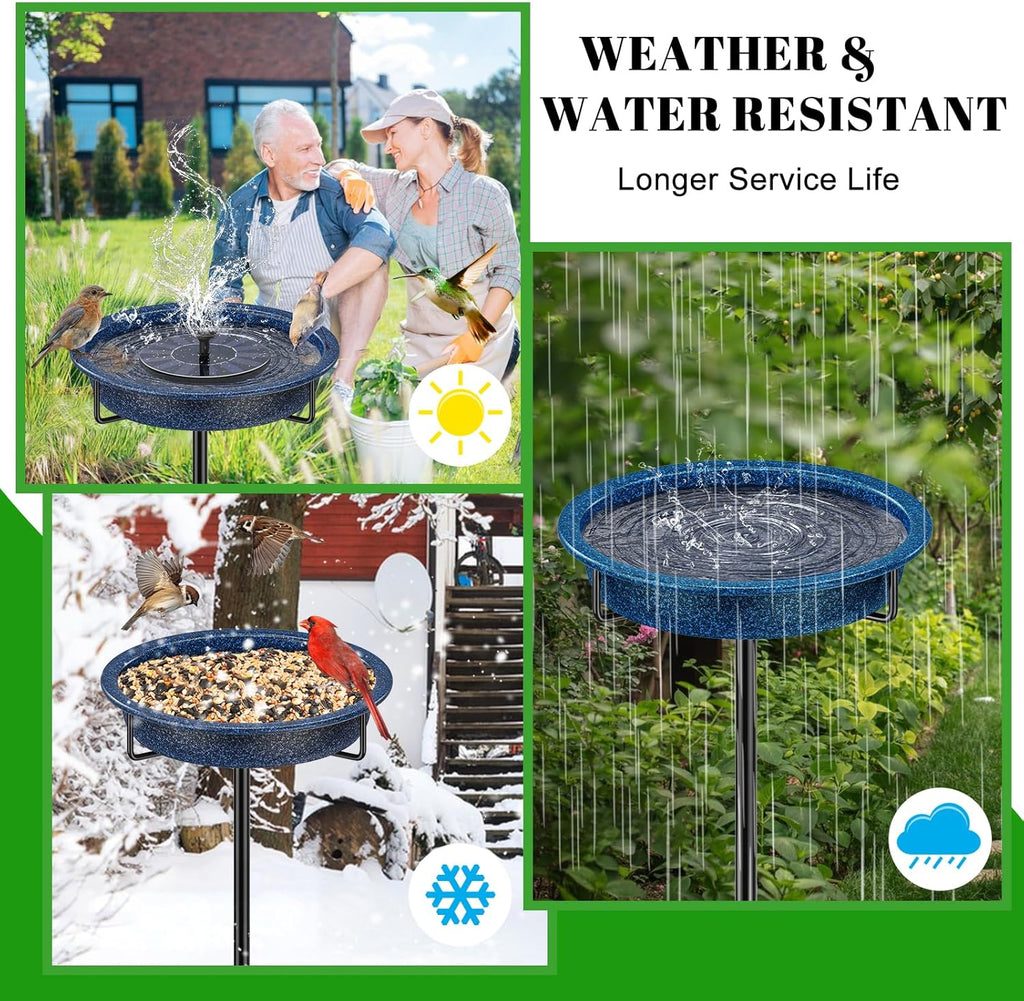 Freestanding Birdbaths Bowl for Outside, Standing Garden Bird Bath Feeder & Bird Bath Bowl, Detachable Decoration Spa Birdfeeder for Outdoor Garden Patio Yard Lawn (Blue)