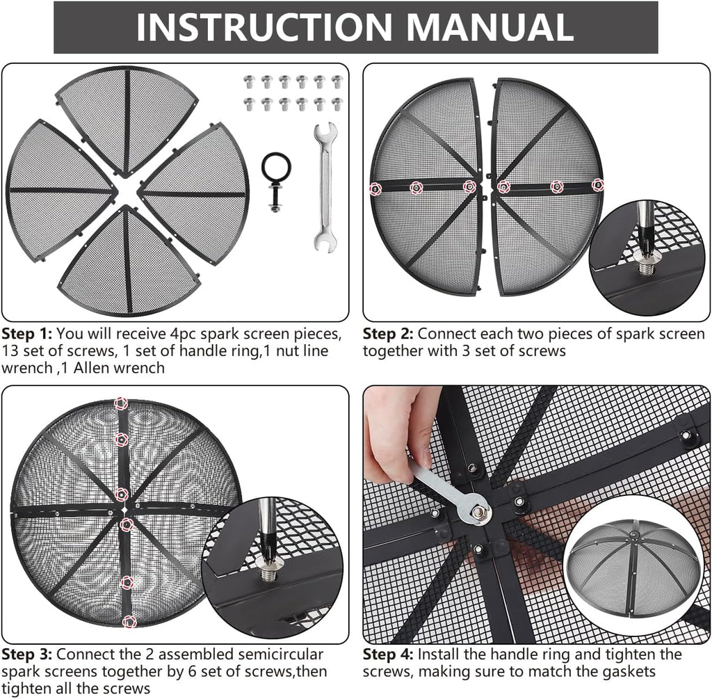 Fire Pit Spark Screen, Fire Pit Screen 30 Inch Round with Handle & Poker, Collapsible Heavy Duty Mesh Fire Pit Cover Fire Pit Lid for Outdoor/Patio/Backyard/RV Camping/Beach