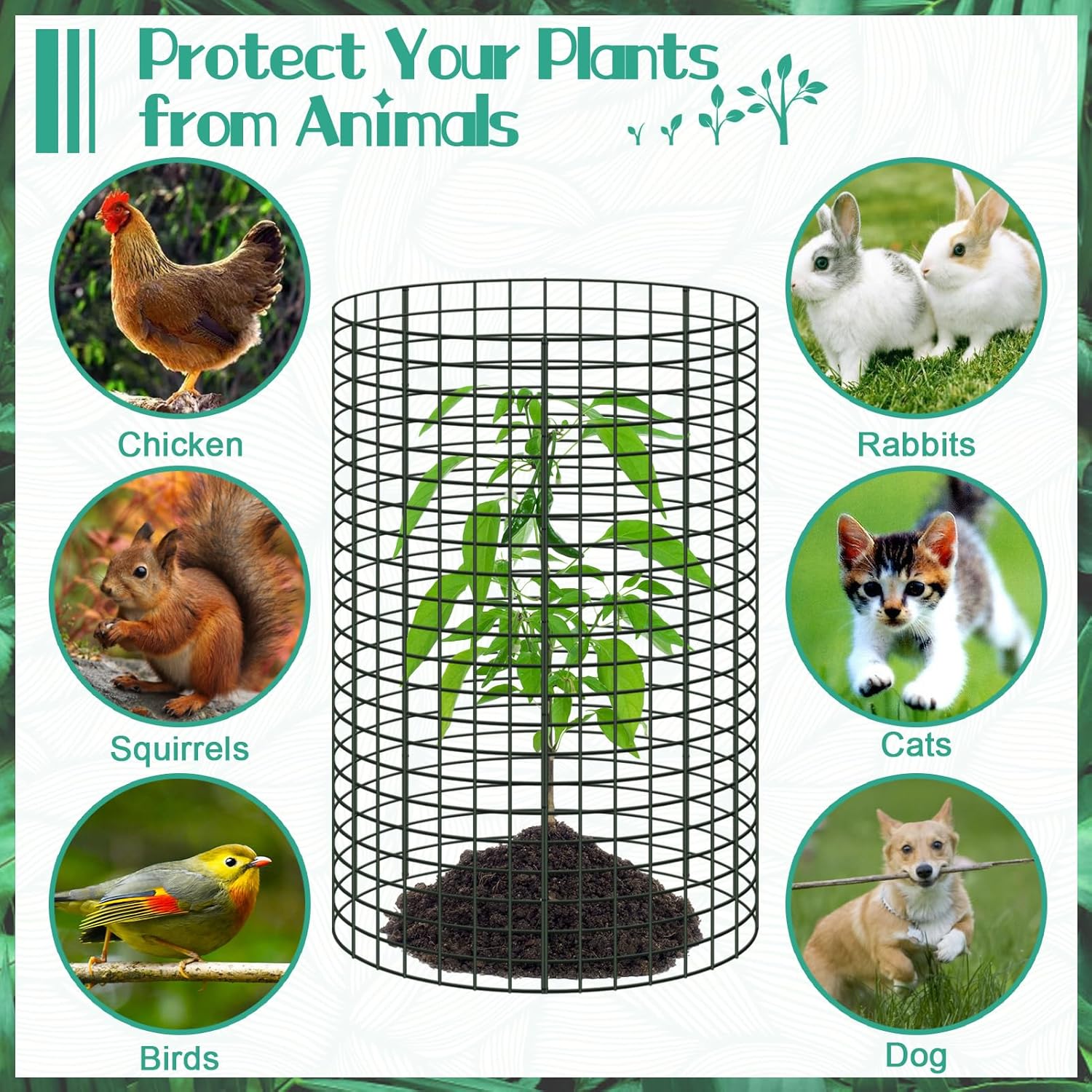 10 Packs 24"x 12" Large Wire Plant Protectors Wire Plant Cages Mesh Plant Cage Chicken Wire Cloche with Ground Stakes and Nylon Ties Protect Plants,Garden,Shrubs and Vegetables from Animals-30PCS