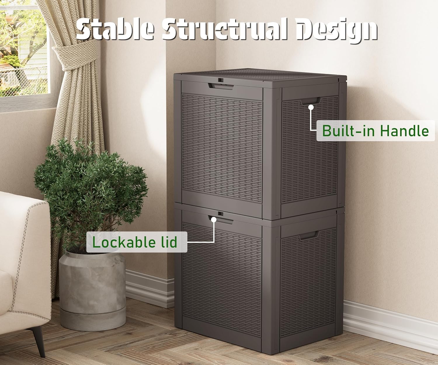 KAMABOKO 31 Gallon Outdoor Storage Box 2 Pack All-Weather Deck Box for Patio Furniture, Package Deliveries, Garden Tools, Pool Supplies & Cushions, Grey