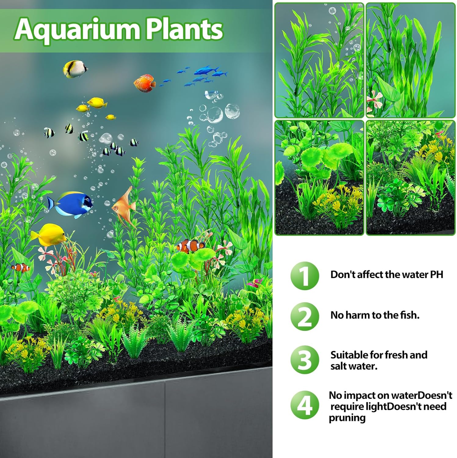 CousDUoBe 30pcs Fish Tank Accessories Aquarium Decorations Green Plants, Fish Tank Decor, Aquarium Decor Plastic Plants