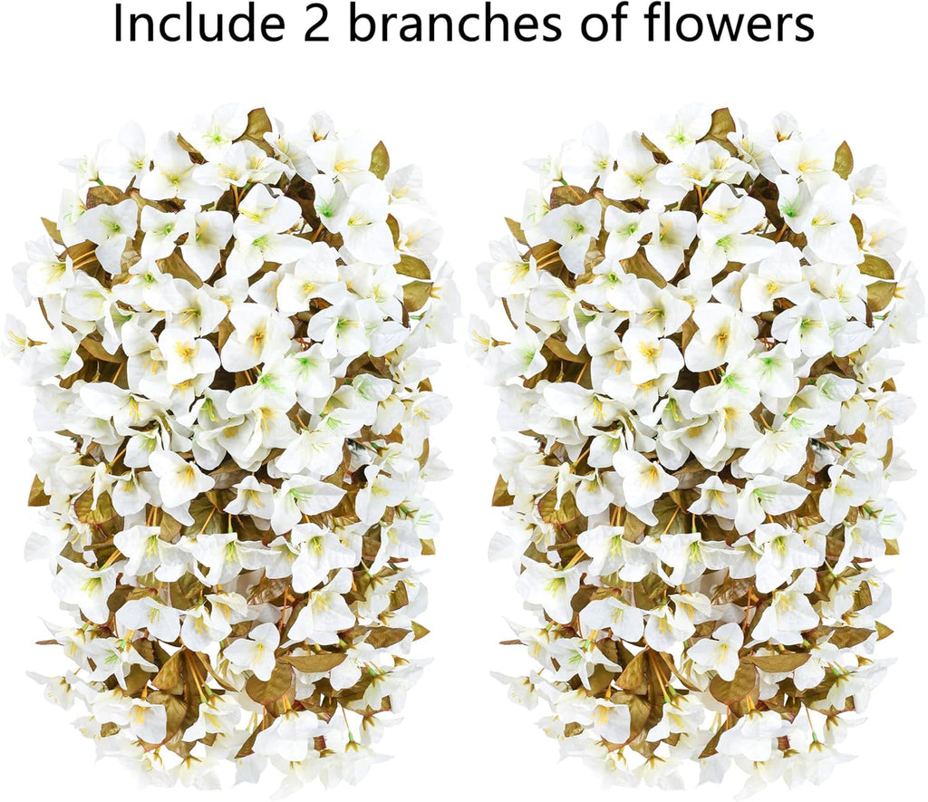Bougainvillea Artificial Fall Hanging Flowers Plants for Outdoors Autumn Decoration, 2pcs Faux Bougainvillea Vines White Fake Flowers Realistic UV Resistant Silk Flowers for Outside Planter Yard Home
