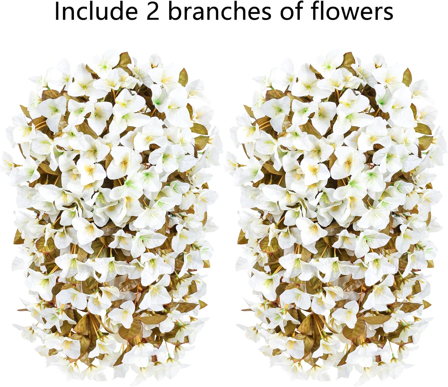 Bougainvillea Artificial Fall Hanging Flowers Plants for Outdoors Autumn Decoration, 2pcs Faux Bougainvillea Vines White Fake Flowers Realistic UV Resistant Silk Flowers for Outside Planter Yard Home