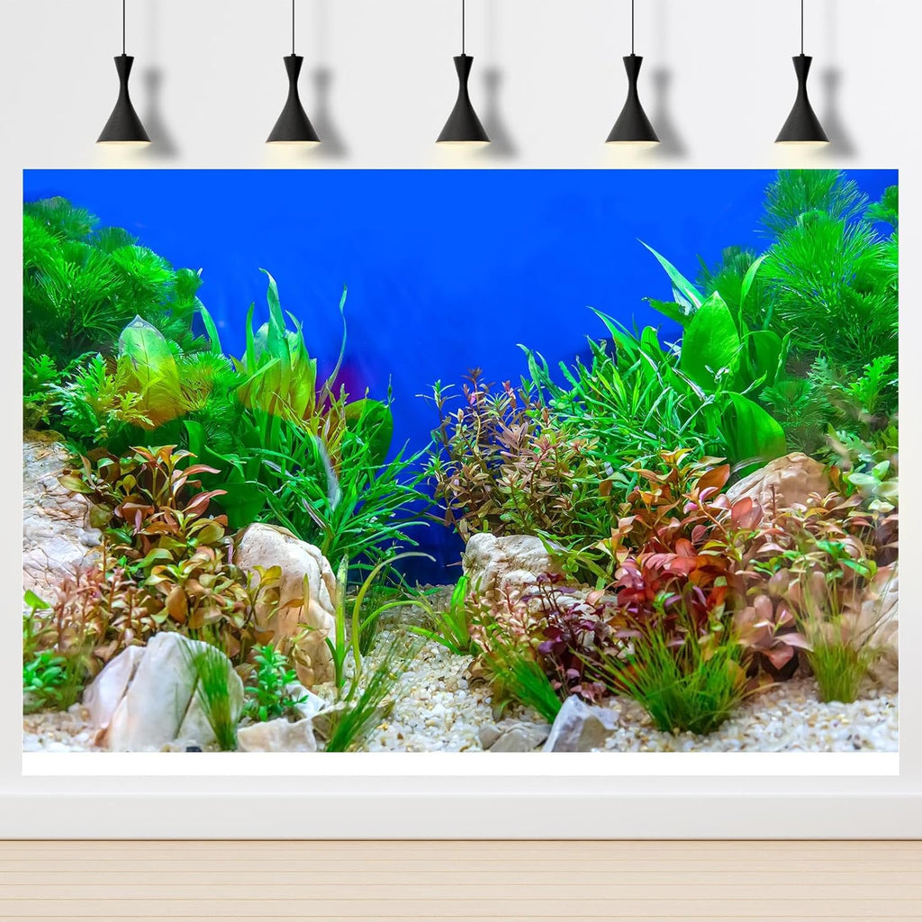 Aquarium Background Green Aquatic Plant Stone River Bed and Lake Fish Tank Background Decor Underwater Grass Leaves with Pebble Aquarium Backdrop Perfect Fish Tank Decors Vinyl 72x18in