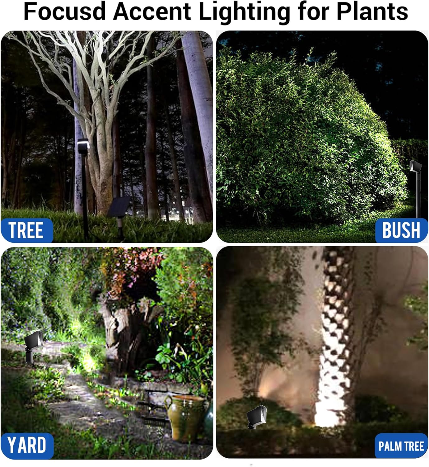 Solar Spot Light Landscape Lighting - 3 Pack of Outdoor Landscaping Light, 500 Lumen Garden or Accent Lighting for House or Trees, Dual Beam Angle, and 3 Light Colors,10ft Cable and Remote Solar Panel