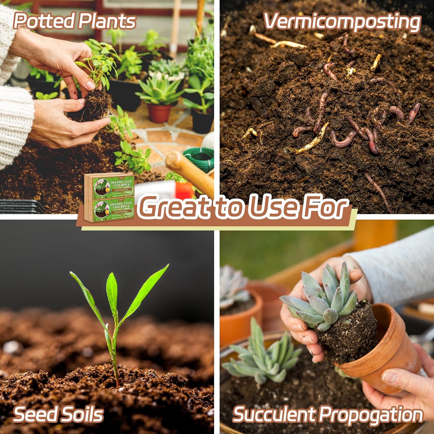 Riare 10pcs Organic Coco Coir Bricks Soil Blocks- 100% Natural Compressed Coco Peat Brick Coconut Fiber Substrate with Low EC& pH Balance, High Expansion Coco Coir Pith Coconut Husk for Garden