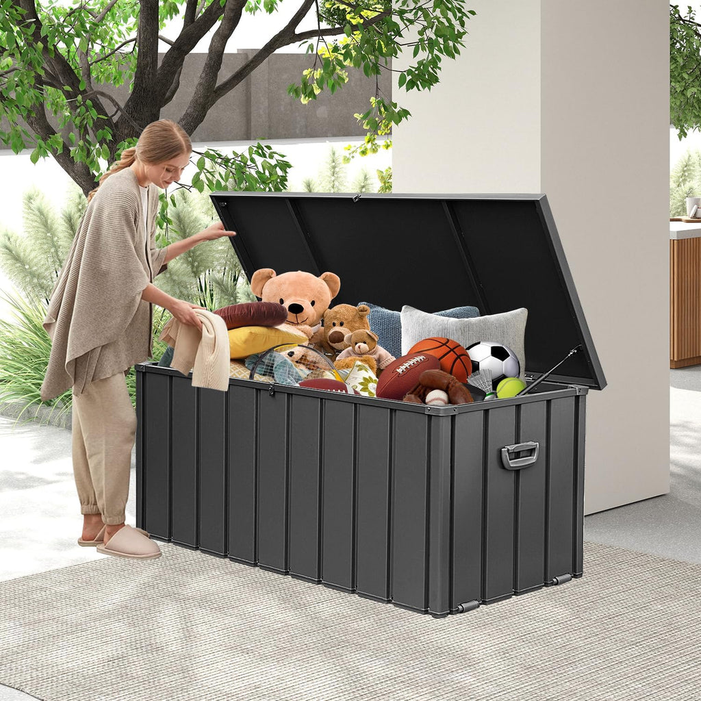 Domi 100-Gallon Outdoor Storage Box – Waterproof, Lockable Storage Cabinet for Patio Furniture, Garden Tools & Pool Supplies – Large Metal Storage for Cushions, Toys & More