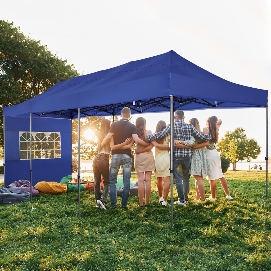 COBIZI 10x30 Pop up Canopy Heavy Duty with 8 Sidewalls, Easy Set-up Commercial Outdoor Party, 100% Waterproof Wedding Canopy Gazebo, 3 Height Adjustable with Wheeled Bag, Dark Blue